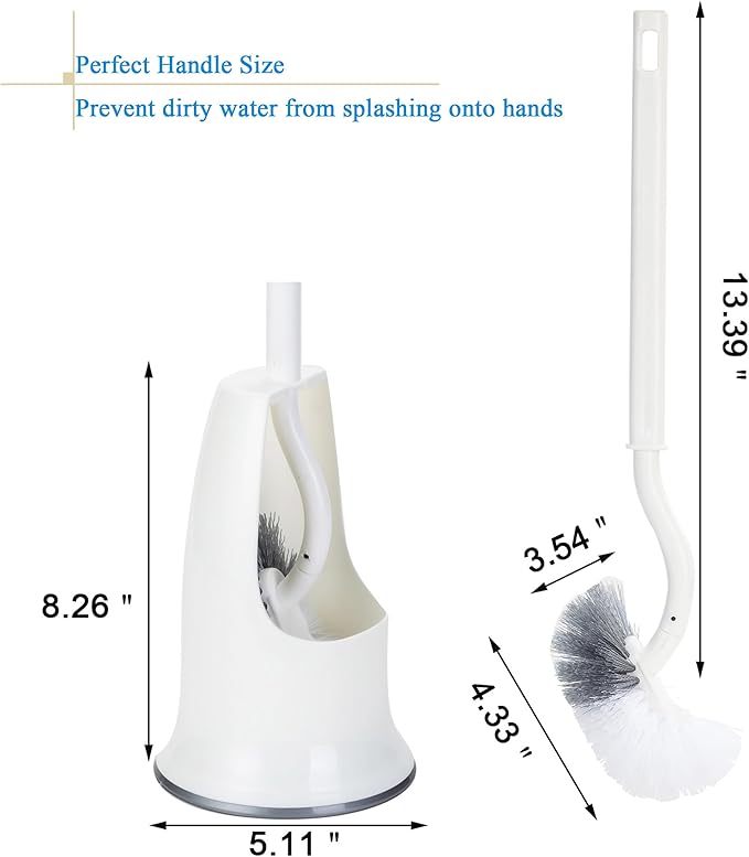 Ryhiac 2 Pack Curved Toilet Bowl Brush with Holder for Bathroom, Compact Toilet Brush Durable Under The Rim Household Deep Cleaning Brushes (2 Pcs White Toilet Brush with Holder)