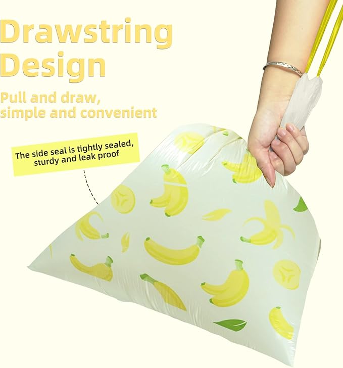 13 Gallon Trash Bags Drawstring, 50 Count Tall Kitchen Trash Bags, Sturdy Large Trash Bags, Banana Printed Garbage Bags 13 Gallon Tall Kitchen, Tear Resistant Kitchen Garbage Bags for Kitchen