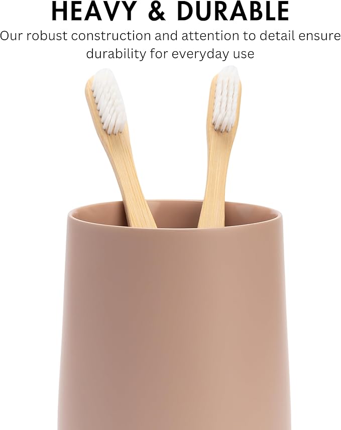 Yew Design Matte Dusty Pink/Mauve Toothbrush and Toothpaste Holder and Cup for Bathroom Vanity and Countertop, Round Organizer for Electric Toothbrushes, Floss, Razors, Cotton, and Mouthwash
