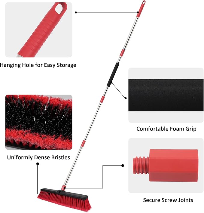 Honclea 18” Push Broom with 70” Adjustable Handle - Heavy Duty Outdoor Broom for Shop, Garage, Patio, Driveway, Yard & Deck Cleaning