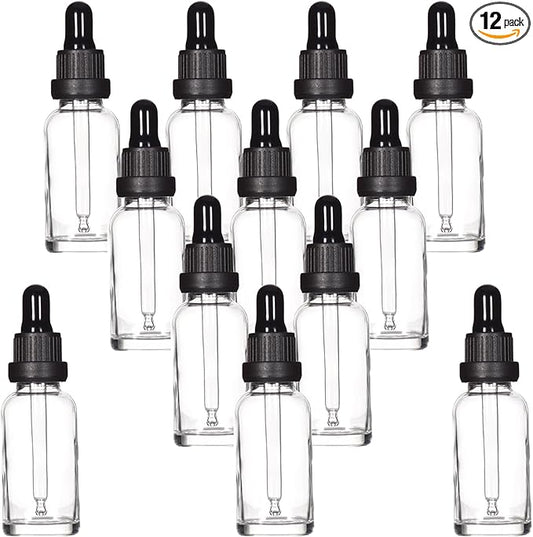 YIZHAO Clear Glass Dropper Bottle 1oz, Tincture Bottles with Glass Dropper, for Essential Oils, Aromatherapy, Cosmetic, Laboratory, Pharmacy, Liquids, Travel –12 Pcs