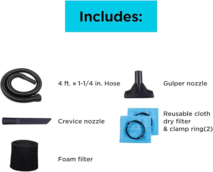 BLACK+DECKER 2.5 Gallon Shop Vac, 3 Peak HP Wet Dry Vacuum with Powerful Suction, Portable for Garage Car and Home Use, Pet Hair Cleaning, Accessories Included, BDXV18134PA