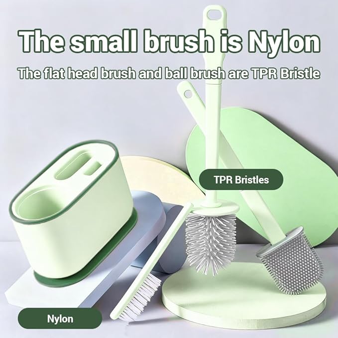 MOUMOUTEN Plastic Toilet Brush Set, Strawberry Green, Bathroom Accessories, Includes 2 Toilet Brushes & Holder