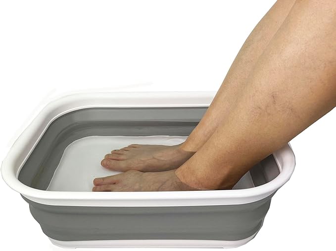 SAMMART 12L (3.17 Gallon) Collapsible Tub - Foldable Dish Tub - Portable Washing Basin - Space Saving Plastic Washtub (1, White/Grey)