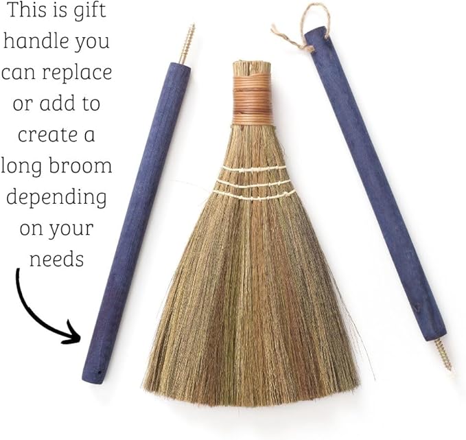 TTS For Home Handmade Whisk Sweeping Broom - Brooms for Wedding Jumping Ceremony Halloween DIY Decoration - Vietnamese Straw Soft Broom - 12.2" Width, 26.38" Length