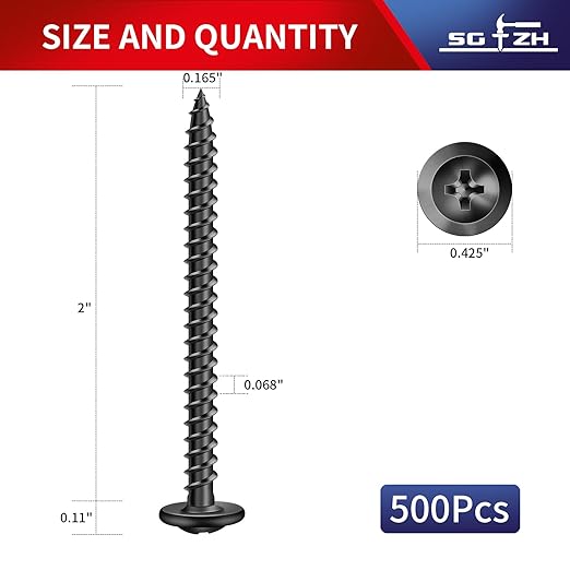 #8 x 2 Inch Wood Screw 500Pcs Alloy Steel Standard Thread Truss Head Fast Self Tapping Black Oxide by SG TZH