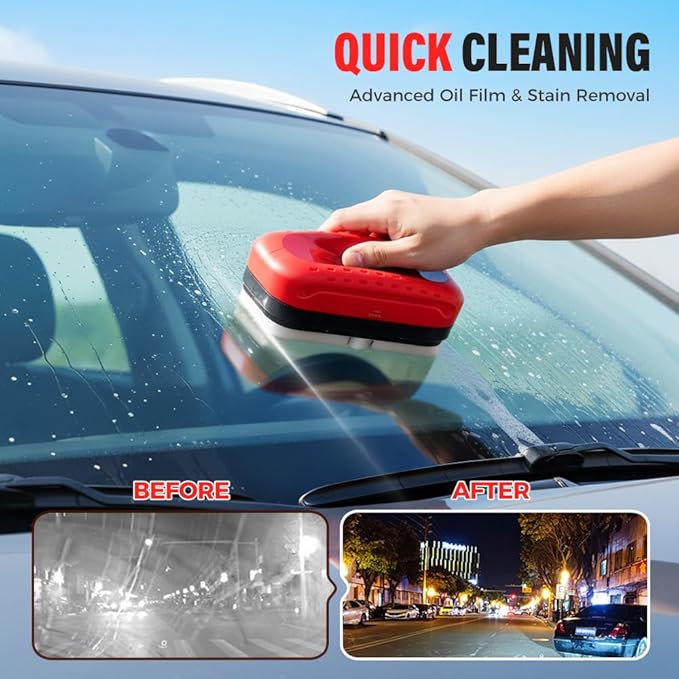MIUMONE Automotive Oil Film Cleaning Brush,Antifog & Rainproof Glass Cleaning Board for Car Windows,Car Glass Oil Film Remover with Refill,windshield cleaner tool For Improves Clarity (2)