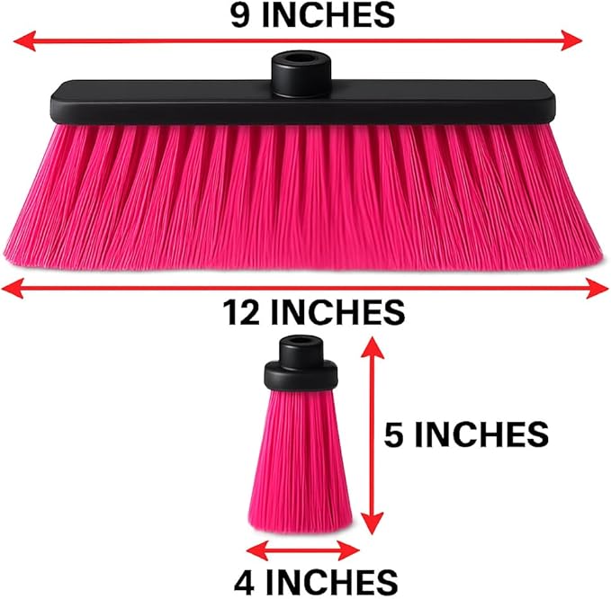 Healing Atlas ALMA Pink 14" Lightweight Push Broom Head – Soft Sweep Flagged Tips – Universal 7/8" Thread – Indoor Cleaning – Recycled PP (Pink, ALMA)
