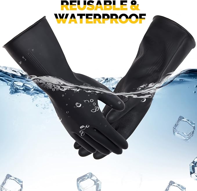 Chumia 8 Pairs Chemical Resistant Latex Gloves Heavy Duty Black Rubber Gloves Cleaning Protective Safety for Car Home Lab(Large)