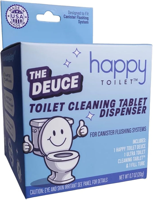 Happy Toilet Cleaner Deuce - Compatible with Kohler Toilets & Canister Flushing Systems - Automatic Toilet Bowl Cleaner Toilet Tablet Holder Toilet Cleaning System for Auto Filter Self Cleaning Flush