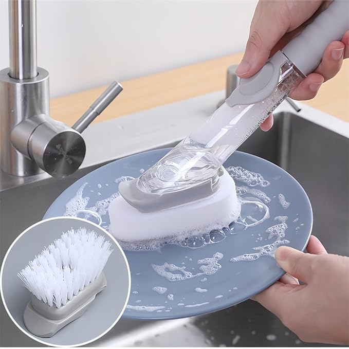 Xicennego Dishwand Set, No-Scratch Soap Dishwashing Brush Scrubber, Kitchen Cleaning Sponge Cleaning Brush for Pots, Dishes, Sink, Comes with 1 Replacement Brush Head and 2 Sponge Heads