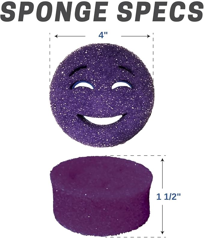 The Original Smiling Handle for Scrub Daddy (Reg. TM) Sponge and Scrub Moji Sponge - (White Handle) & 3 Purple Scrub Moji's