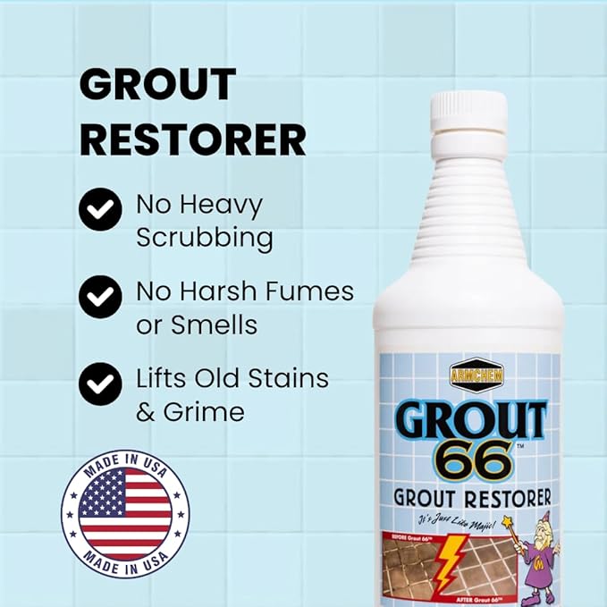 Armchem Grout66: Grout and Tile Cleaner with Low-Odor, Non-Fuming Formula Ideal for Heavy-Duty Cleaning, Quick Touch-Ups, and Tile Maintenance. This Three Quarts Kit ensures Effortless Cleaning.