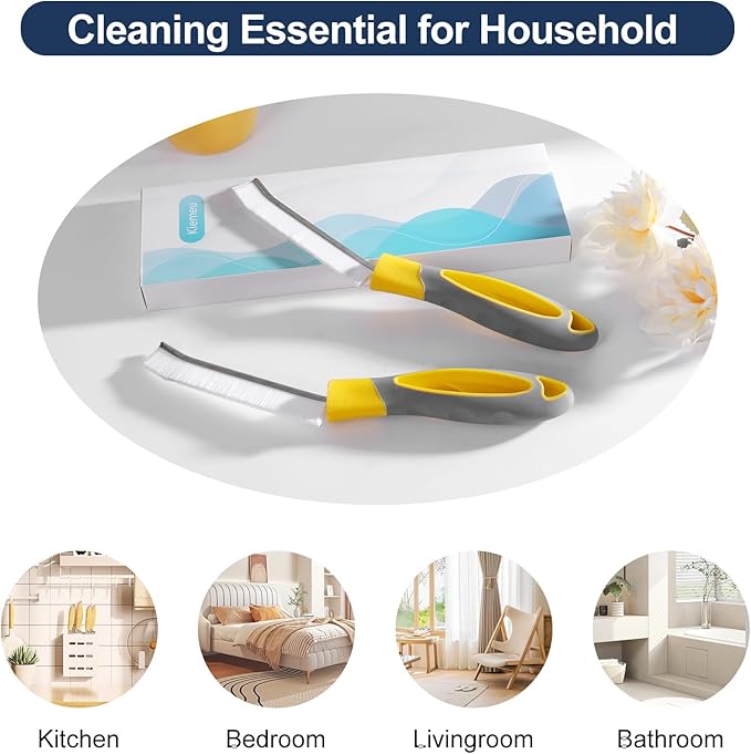 Hard Bristled Crevice Cleaning Brush Bathroom Gap Cleaning Brush Thin Grout Brush, Large Handle