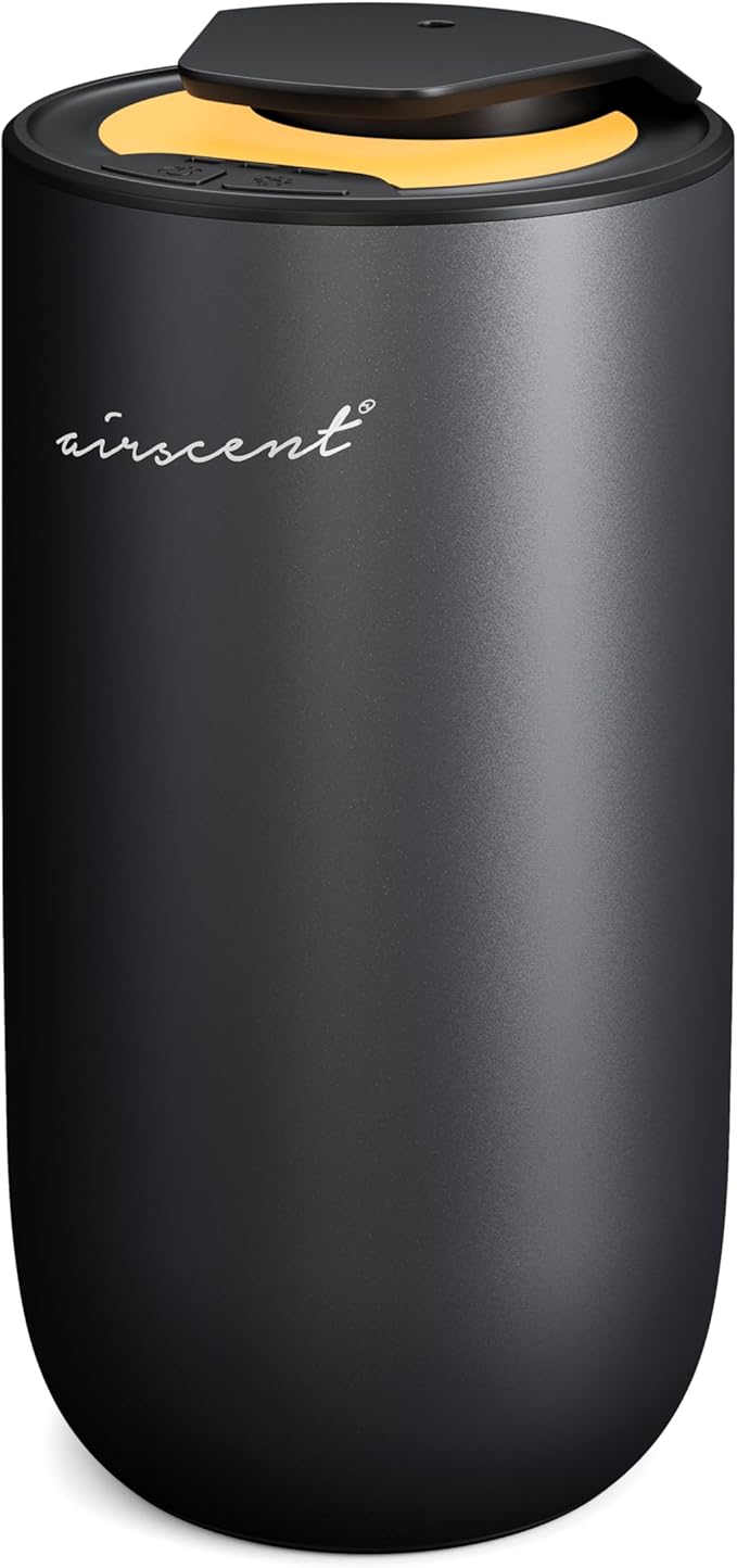 The AirScent Mini Waterless Diffuser for for Homes, Offices, Spas and Hotels - Titanium Black Finish - Fragrance Oil Aromatherapy Diffuser for Aesthetic Scenting -15 mL Capacity - Night Light Feature