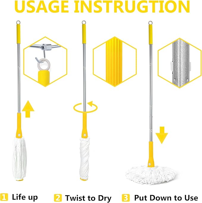Self-Wringing Mop - Heavy-Duty Wet Mop for Floors | Upgraded 57.5-Inch Long Handle | Ideal for Hardwood, Tile, and Marble Floors