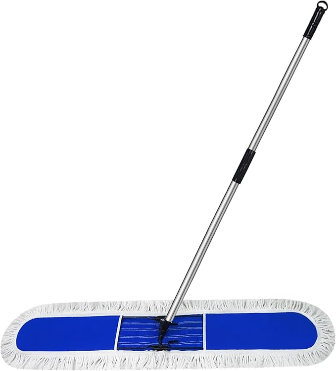 Solipect 48 inch Commercial Dust Mop for Hardwood Floors, Large Size Dry Mop, Reusable Cotton Yarn Head, Telescopic Stainless Steel Handle, Industrial dust mops for Floor Cleaning, Marble, Blue