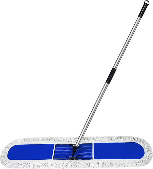 Solipect 48 inch Commercial Dust Mop for Hardwood Floors, Large Size Dry Mop, Reusable Cotton Yarn Head, Telescopic Stainless Steel Handle, Industrial dust mops for Floor Cleaning, Marble, Blue