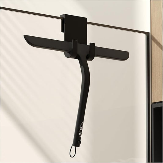 VEELAR Shower Squeegee for Shower Glass, Bathroom Glass Cleaning Tool with Hook Mount, Squeegee for Glass Doors, Window Cleaning, Tile Shower Walls (Black)