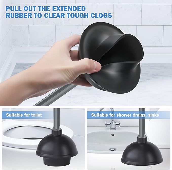Toilet Plunger and Brush, Bowl Brush and Heavy Duty Toilet Plunger Set with Ventilated Holder, 2-in-1 Bathroom Cleaning Combo with Modern Caddy Stand for 5.7-inch Toilet Drain(Grey, 2 Set)