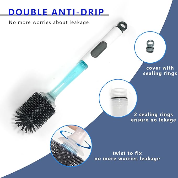 REDANT Toilet Brush and Holder Set, Silicone Toilet Bowl Brush/Cleaner Scrubber, Reusable Bathroom Cleaning Supplies with Cleaners Dispenser, Drip-Proof, Apartment/rv Essentials, Grey, 1PCS