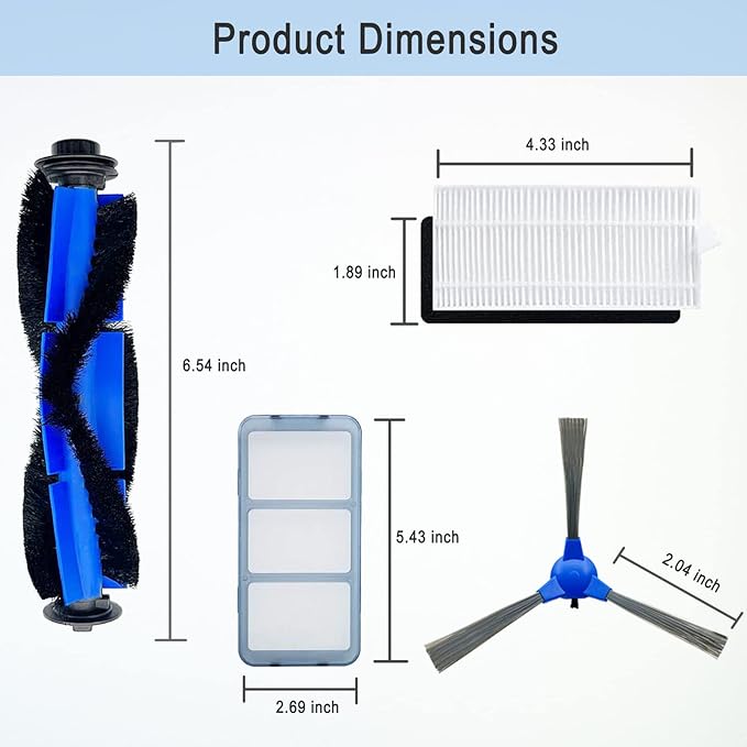 RoboVac 11S Replacement Part Compatible for Eufy RoboVac 11S, 15C, 30, 30C, 12, 35C, 25C, 15T Robotic Vacuums, 3 Rolling Brushes, 12 Filter Sets, 12 Side Brushes, 1 Rolling Brush Guard, 2 Pre Filters