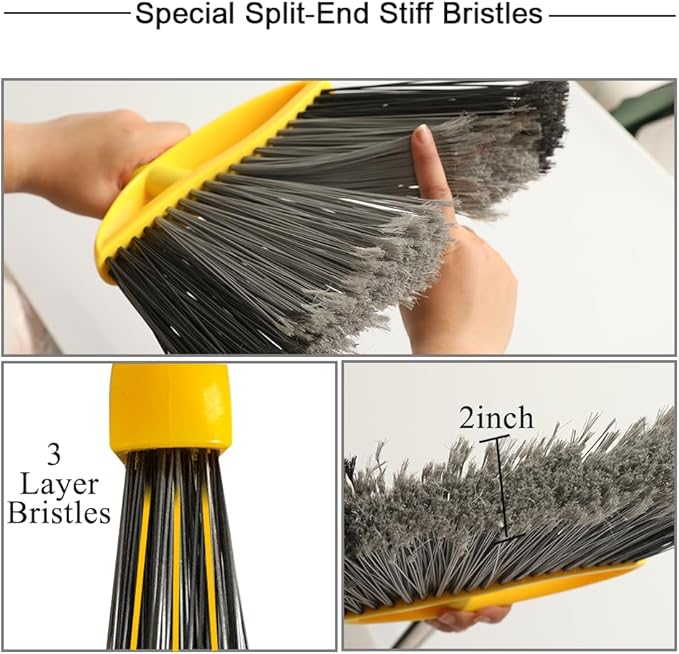 MuLing Heavy Duty Outdoor Broom and Dustpan Set - 145CM Extra Long Handle, Stiff Bristles for Tough Debris, Angled Broom Head - Ideal for Garage, Patio, Garden Kitchen House Floor Cleaning