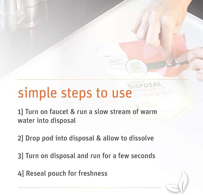 Grab Green Garbage Disposal Freshener and Cleaner Pods, 48 Count, Thyme with Fig Leaf, Plant and Mineral Based, Removes Odors, Loosens Grime, Prevents Clogging
