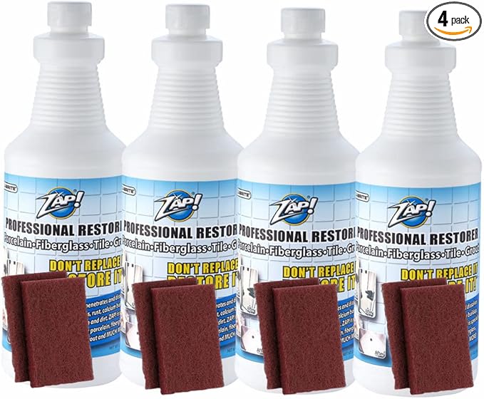 Megabrite - ZAP! Professional Tile & Grout Restorer | Cleans & Restores Porcelain, Fiberglass, Tile, & Grout Surfaces | Rust & Hard Water Remover | Kitchens & Bathroom Porcelain Sinks, Toilets, & Tubs