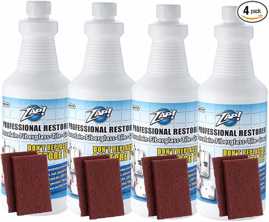 Megabrite - ZAP! Professional Tile & Grout Restorer | Cleans & Restores Porcelain, Fiberglass, Tile, & Grout Surfaces | Rust & Hard Water Remover | Kitchens & Bathroom Porcelain Sinks, Toilets, & Tubs