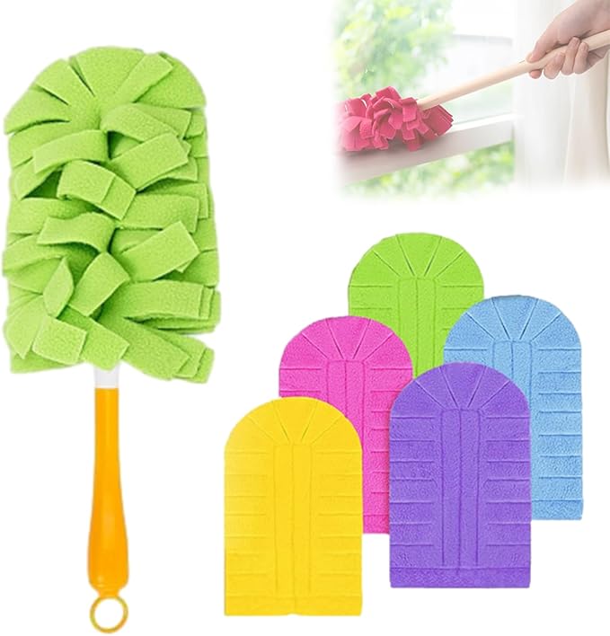 360° Electrostatic Duster Refills — The Sustainable Choice for a Dust-Free Home, Washable & Reusable, High-Density Microfiber (1 Handle + 5 Refills)