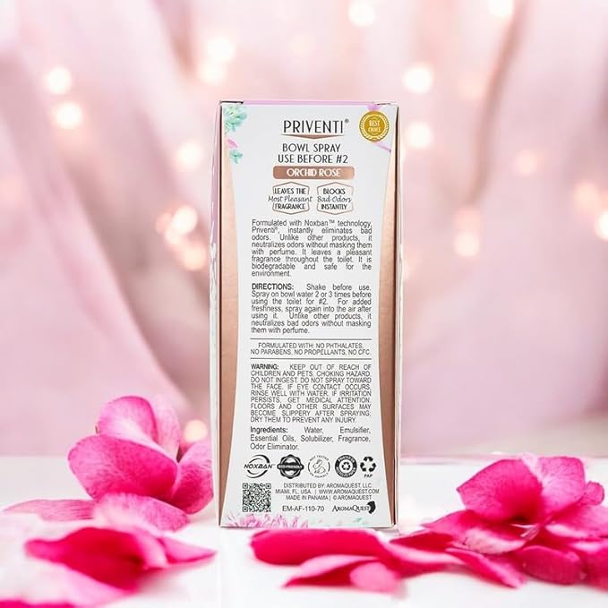 Signature PRIVENTI for Women Toilet Spray, Orchid Rose Scent Bathroom Spray, Noxban Technology Odor Elimination, Travel Size Long-Lasting Freshness for Home, Travel or Work, 2.4 Oz. -INSTANT FRESH AIR