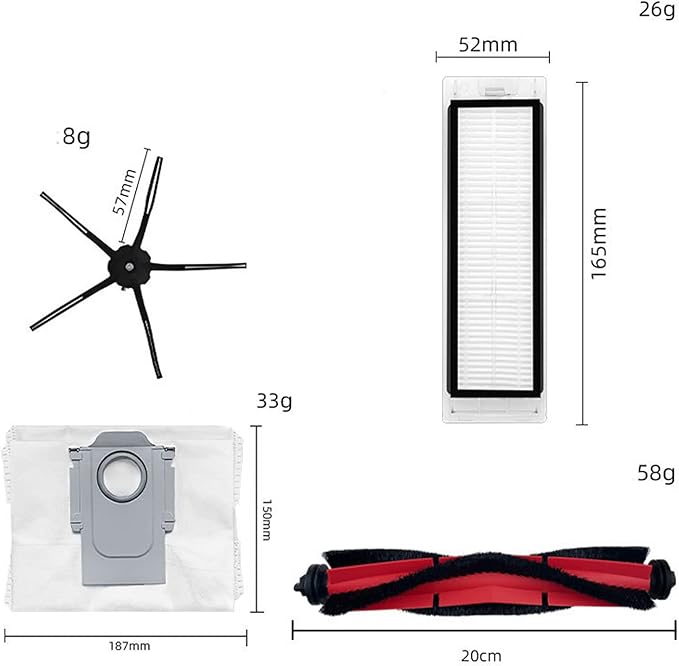 Accessories Kit Compatible for Roborock Q5 Robot Vacuum Replacement Parts, 1 Main Brush 4 Side Brush 2 Filter 2 Dust Bag