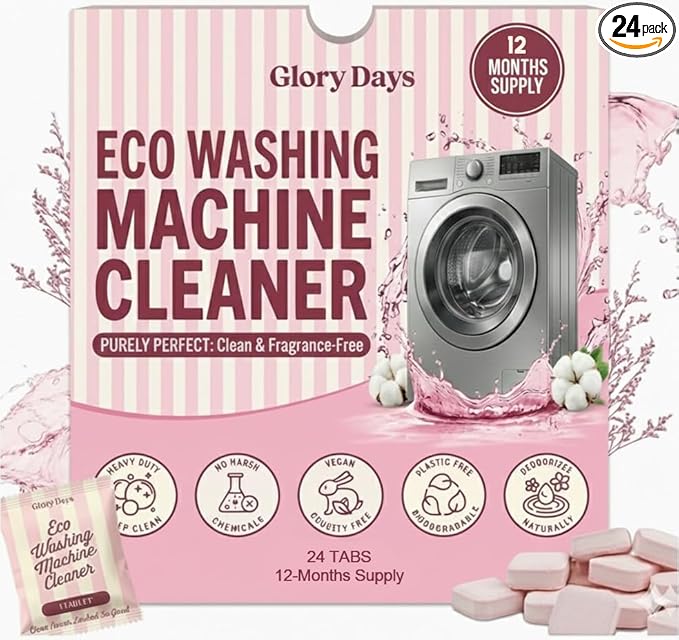 Washing Machine Cleaning Tablets – Non-Toxic, Eco-Friendly, Biodegradable Washer Cleaner Tablets for HE, Front Load & Top Load Machines – Odor Remover and Descaler Tabs(12-Month Supply)