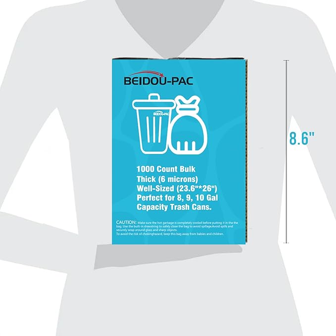 BEIDOU-PAC Trash Bags 8-10 Gallon, 1000 Count Bulk Value Pack, Clear Plastic Recycling Bags, Multi-purpose Garbage Bags Can Liners for Business Home Kitchen Commercial and Industrial