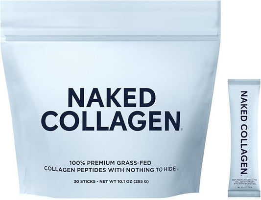 NAKED Collagen Stick Packs - Pasture-Raised, Unflavored Grass-Fed Hydrolyzed Collagen Travel Pack, Paleo Friendly, Non-GMO, Keto, Gluten Free, 30 Sachets
