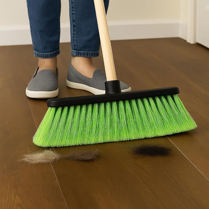 Healing Atlas ALMA Apple Green 14" Soft Sweep Broom Head – Lightweight Flagged Bristles – 7/8" Universal Thread – Recycled PP(Apple-Green, ALMA)