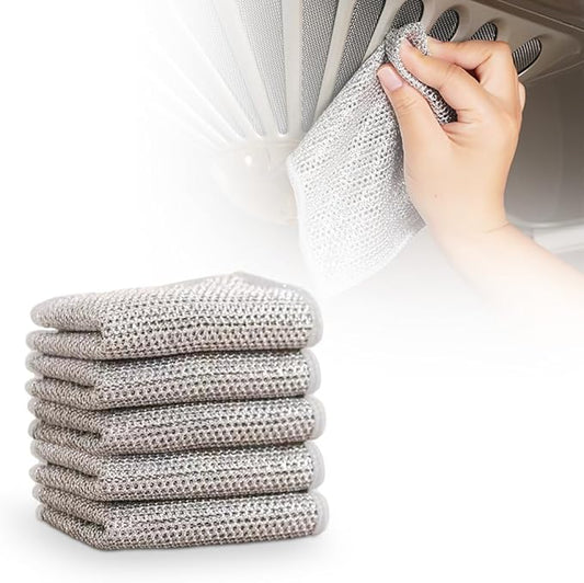 Cecurpo Multipurpose Wire Dishwashing Rags, New Silver Stainless Steel Dishwashing Cloth for Wet and Dry, Reusable Premium Metal Scrubbing Pads Sponge Clean Tool for Home Kitchen (5)