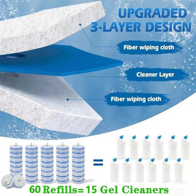 60 Counts Upgraded Disposable Cleaner Wand Brush Heads - Compatible with Clorox Toilet Bowl Cleaner Wand Refills for Bathroom Cleaning