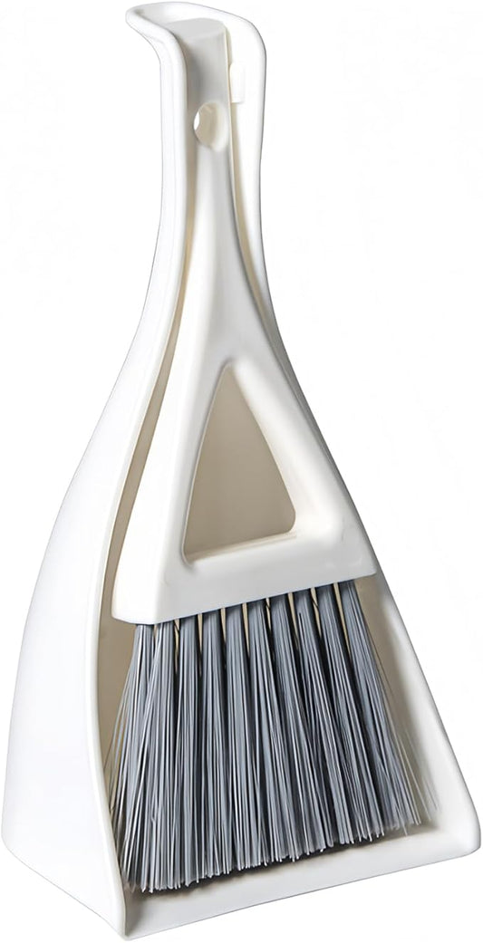BSMstone Dust Pan Broom Brush Dustpan -Mini Broom and Dustpan Combo Set, Handheld Sweeper Cleaning for Tables, Keyboards, Guinea Pig Cage, and Cat Litter, etc. (White)