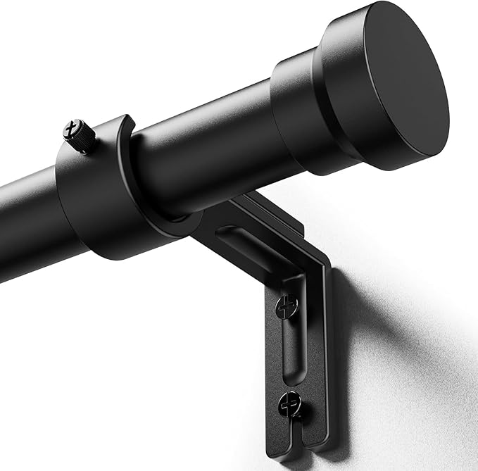 Curtain Rod 32-144 Inch, Heavy Duty 1 Inch Adjustable Curtain Rods for Windows, Black Extra Long Window Treatment Rods, Modern Design, Easy Installation