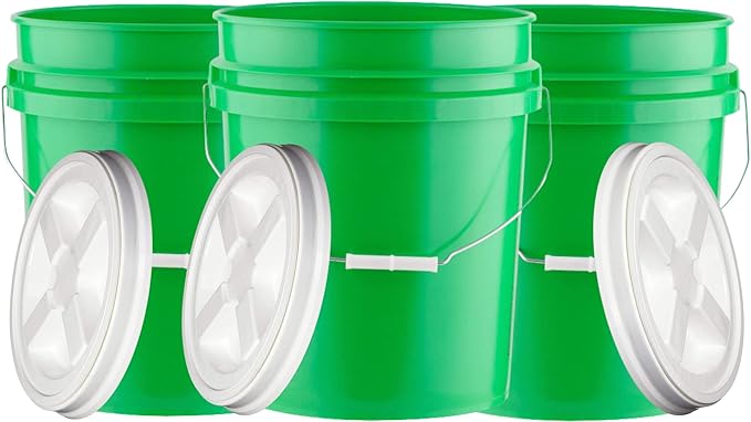 House Naturals 5 Gallon Plastic Food Grade BPA Free Bucket Pail with Screw on Air Tight lid (Pack of 3) Made in USA pails