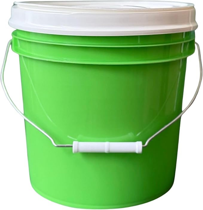 House Naturals 2 Gallon Food Grade - BPA Free Made in USA Buckets Lime Color pails with Screw On Gasket Lids (3, Lime - White lids)