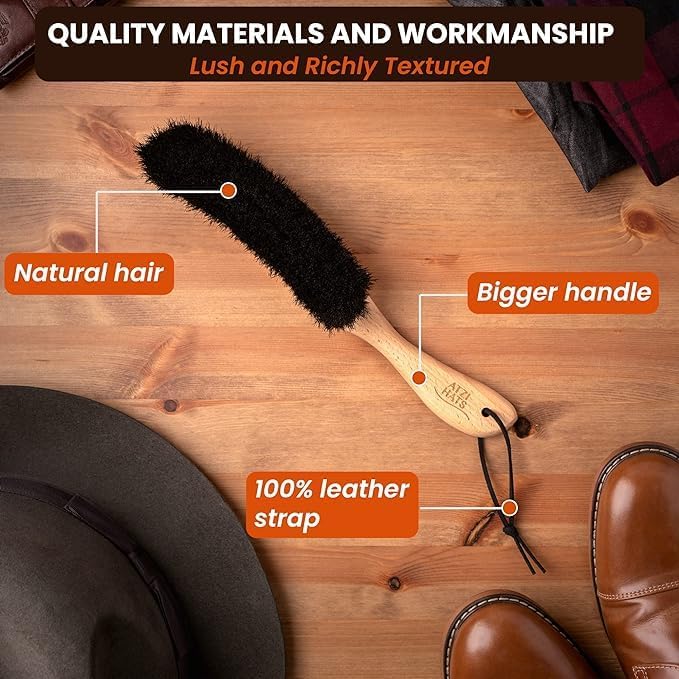 Hat Brush Clothes Brush for Suits Lint Brush Felt Cowboy Hat Cleaner Suit Brush Laundress Lint Roller Wool Cashmere Velvet Furniture Pet Hair Cleaning Kit 100% Horsehair Bristle - 2 Pack