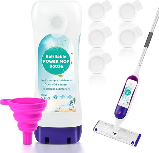 YFUARY Refillable Solution Bottle for Swiffer Power Mop, 720ML/24 FL OZ Leak-Proof Reusable Empty Cleaner Container, Universal Fit for Any Liquid Cleaner, Easy Install