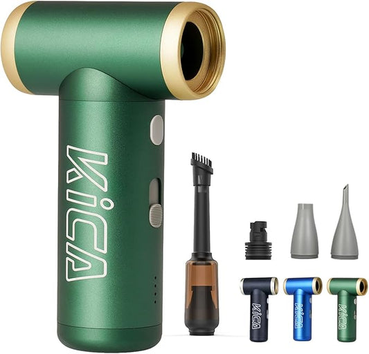 KiCA JetFan 2S Combo Compressed AirCan Substitute,117000RPM Air Duster Electric Blower for ComputerKeyboard Cleaning,Hair Drying,Camping,Outdoors,Car,Barbershop,Handmade,Rechargable,Metal Body,Green
