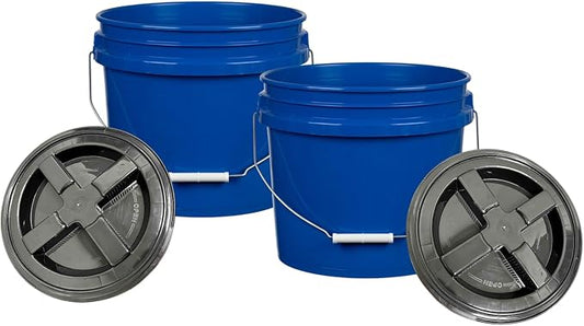 House Naturals 3.5 Gal Blue Plastic Buckets Food Grade BPA Free Made in USA pails with Screw On Lids - Pack of 2