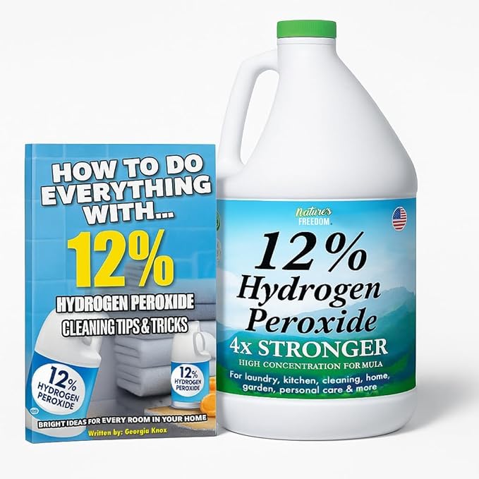 Nature's Freedom 12% Hydrogen Peroxide, 1 Gallon with “How to Do Everything with 12% Hydrogen Peroxide” Cleaning Book – Pure H2O2 for Home & Surface Cleaning