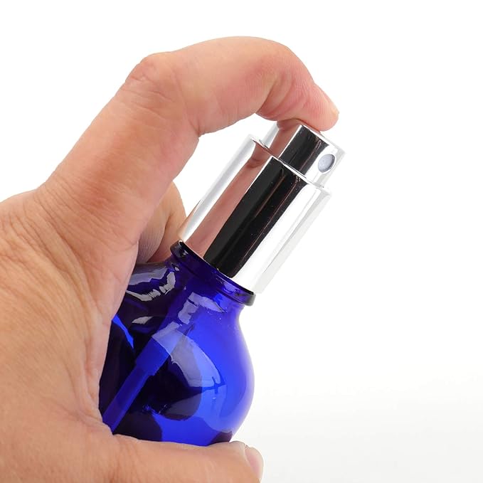 Foraineam 9 Pack 100ml / 3.4 oz. Blue Glass Spray Bottles with Atomizer Refillable Fine Mist Spray Bottle Containers for Perfume, Essential Oils, Cleaning Products