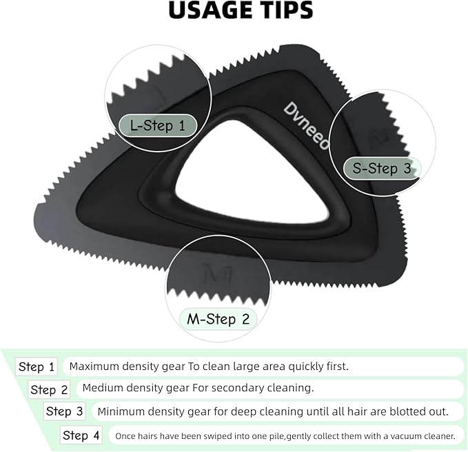 Dvneeo Pet Hair Removal Tool, Carpet Dog Hair Remover for Car Interior- Rapid Removal, Durable & Ergonomic, for Car Mats, Couch, Furniture, Carpets (Black)